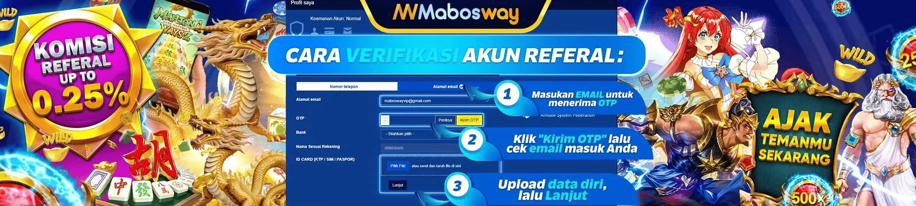 Ilustrasi cara verifikasi akun setelah daftar di Mabosway